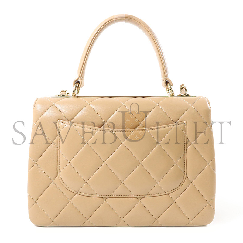 Ch**el cowhide leather chain shoulder gold buckle handle shoulder bag beige (25*17*9cm)